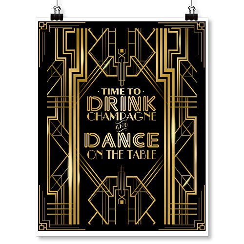 Roaring 20s Gatsby Time to Drink Champagne & Dance on The Table Party Poster Photo Booth Props Sign 16x12inch A3 - color: Dance on the Table