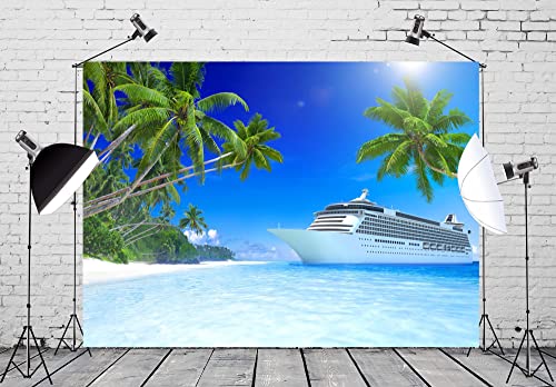 BELECO Luxury Cruise Ship Backdrop Fabric 10x6.5ft Cruise Backdrop for Photography Tropical Ocean Island Caribbean Sea Coconut Trees Summer Holiday Travel Background Birthday Wedding Photoshoot Props - size: 10x6.5FT