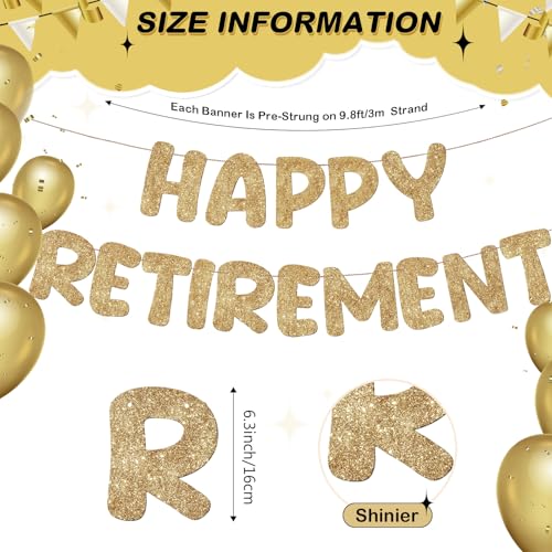 Fulmoon Pre Strung Happy Retirement Banner Glitter Retirement Sign Funny Official Retired Decor Party Decorations Supplies for Men Women Gifts (Champagne Gold) - color: Champagne Gold