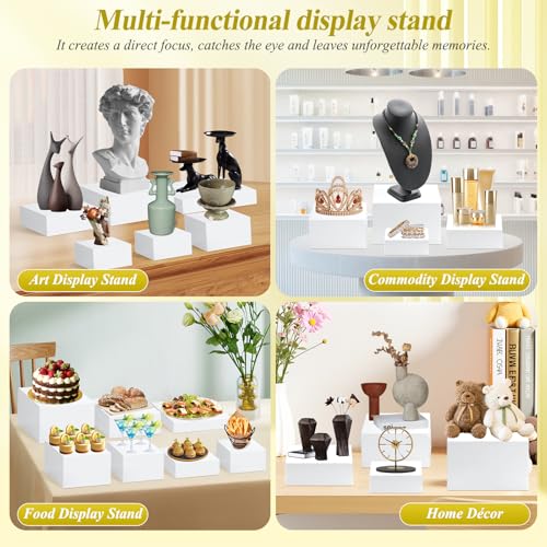 9 PCS White Buffet Risers and Stands | Food Display Risers for Buffet Table | Acrylic Stands with Signs and Markers | Cube Boxes for party, birthday, wedding, Catering, Collection | Size 10’’-9’’-8’’-7’’-6’’-5’’