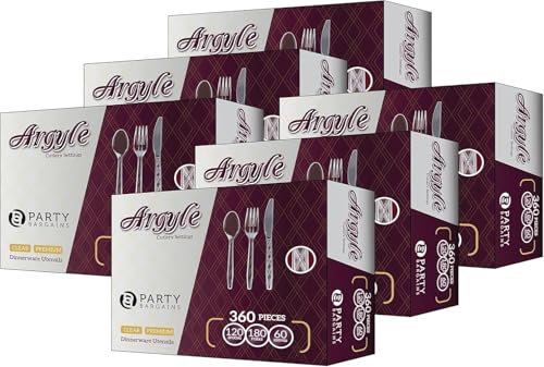 PARTY BARGAINS Argyle Settings Clear Plastic Cutlery Set 2160‑Piece – 1080 Forks, 720 Spoons, 360 Knives – Heavy‑Duty Disposable Utensils for Parties, Weddings, Buffets, BBQs & Catering – BPA Free - color: Argyle Clear, size: 2160 Pieces