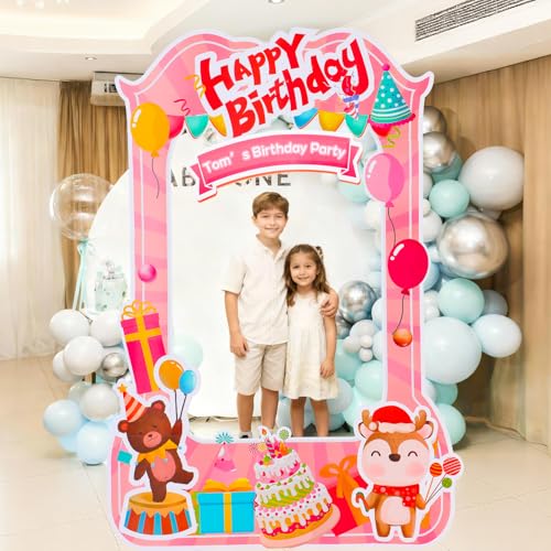 EARTHSON 6 Ft x 4 Ft Happy Birthday Photo Booth Box Photo Cutout Stand in Life-Size Cardboard Frame Prop for Birthday Party Supplies