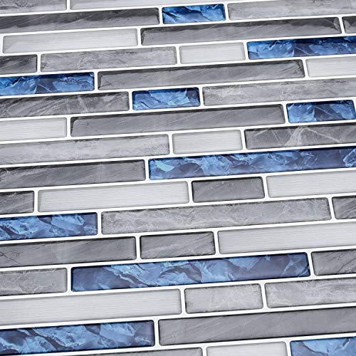 Art3d Peel & Stick Brick Kitchen Backsplash Self-Adhesive Wall Tile Stone Design, 10 Sheets, Blue Marlbe, 30 * 30cm - color: Blue