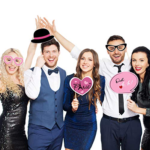 18PCS Booth Props Kit French Theme Photo Booth Props Favors for Birthday Wedding Baby Shower Party Decoration Supplies