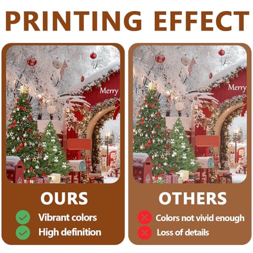 Christmas Photography Backdrop - Merry Christmas Banner, Snowy Winter Wonderland, Christmas Trees, Red Archway, Snowman - Xmas Party Decoration Photo Booth Prop Background Cloth (5x3 FT)