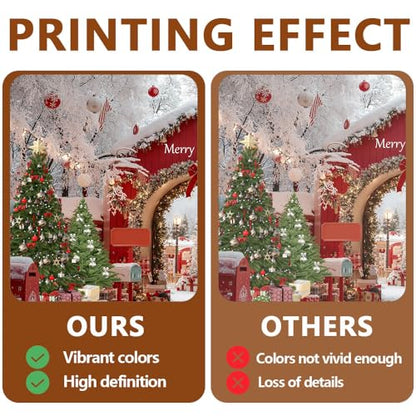 Christmas Photography Backdrop - Merry Christmas Banner, Snowy Winter Wonderland, Christmas Trees, Red Archway, Snowman - Xmas Party Decoration Photo Booth Prop Background Cloth (5x3 FT)