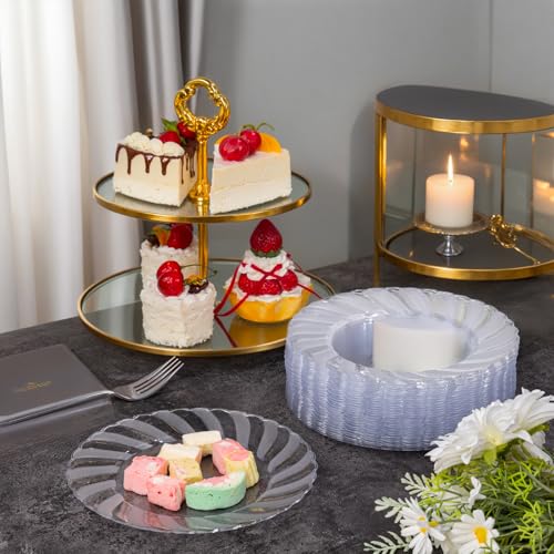 U-QE 100 Pieces Clear Plastic Plates - 7 Inch Plastic Dessert Plates Disposable - Washable & Reusable - Premium Hard Clear Fancy Disposable Heavy Duty Cake Platos for Party, Weddings and Events - color: 7Inch-100pcs-Clear