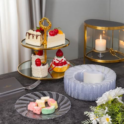 U-QE 100 Pieces Clear Plastic Plates - 7 Inch Plastic Dessert Plates Disposable - Washable & Reusable - Premium Hard Clear Fancy Disposable Heavy Duty Cake Platos for Party, Weddings and Events - color: 7Inch-100pcs-Clear