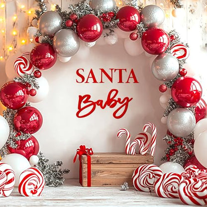 Whaline Felt Santa Baby Sign for Christmas Baby Shower Backdrop Red Xmas Felt Letter Gender Reveal Sign for Boy Girl 1st Birthday Party Arch Decor Wall Photo Prop