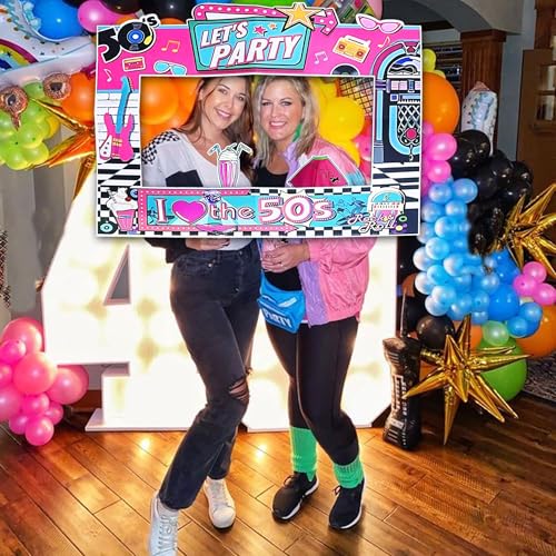 JeVenis 50s Photo Booth Props-11PC 50‘s Sock Hop Photo Booth Frame Props 50s Theme Party Decorations 1950s Decorations Retro Theme Party Supplies