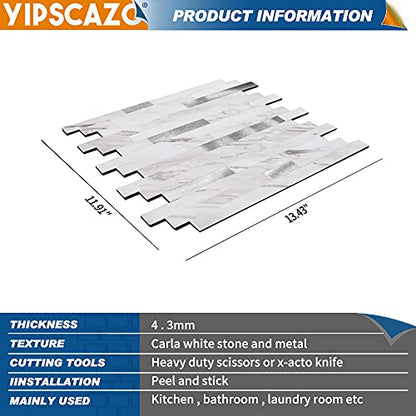 Yipscazo 2026 New Upgrade Peel and Stick Stone Metal Tile Backsplash, Stick on Tiles for Backsplash Kitchen, Bathroom, Fireplace (10 Sheets, Bright Carla White) - color: Bright Carla White