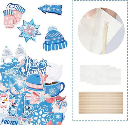 30PCS Snowflake Photo Booth Props - Snowflake Games for Party Supplies, Winter Photo Booth Props, Holiday and Winter Wonderland for Christmas Party Decoration