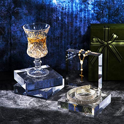 Vicenpal 8 Pcs Acrylic Square Display Block Clear Polished Cube Jewelry Stand Solid Acrylic Pedestal Stand Crystal Ring Showcase Holder Display Base for Riser(3 x 3 x 1 Inch, 2 x 2 x 1 Inch) - size: 3 x 3 x 1 Inch, 2 x 2 x 1 Inch