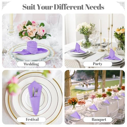 PLOYMONO Lavender Heavy Duty Cloth Napkins - 17 x 17 Inch Solid Washable Polyester Dinner Napkins - Set of 8 Napkins with Hemmed Edges - Great for Weddings, Parties, Spring Easter Summer & More - color: Lavender