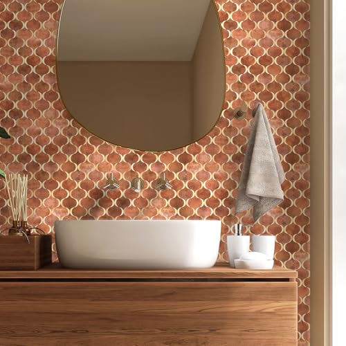 10 Sheet Arabesque Peel and Stick Backsplash Tile, Stick on Backsplash for Kitchen and Bathroom Wall, Retro Brown Look PVC Mixed Metal Aluminum - color: Retro Brown Mixed Metal Rose Gold
