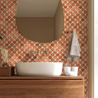 10 Sheet Arabesque Peel and Stick Backsplash Tile, Stick on Backsplash for Kitchen and Bathroom Wall, Retro Brown Look PVC Mixed Metal Aluminum - color: Retro Brown Mixed Metal Rose Gold