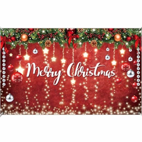 Zliisang 5.9x3.6ft Merry Christmas Backdrop for Photography Glitter Sparkle Red Snowflakes Photo Background Winter New Year Eve Family Christmas Party Decoration