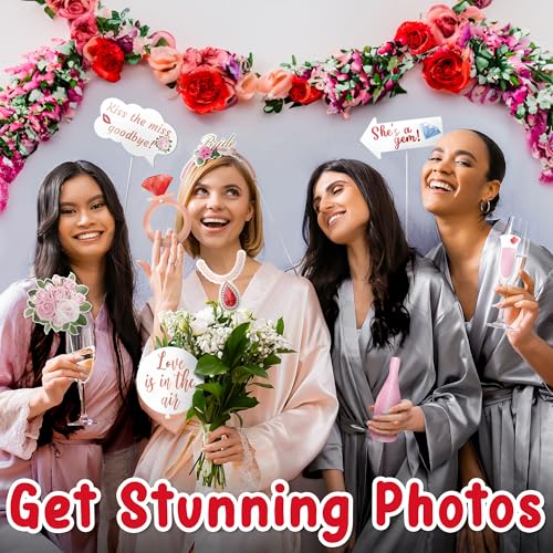 Photo Booth Props - 23 Pink Fizz Pieces - Fun Photobooth Selfie Accessories - Bridal Shower, Bachelorette, Engagement, or Wedding Party - Photoshoot Supplies - by PixiPy - color: Pink Fizz