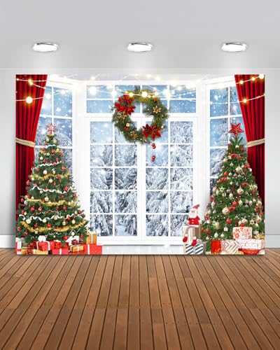 Mocsicka Christmas Window Backdrop for Photography Winter Snow Scene Xmas Party Decorations Winter Wonderland for Photography Photo Booth Props (White, 12x10ft(144"x120")) - size: 12x10ft(144"x120")
