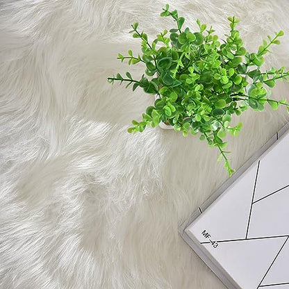 Goolela White Faux Fur Runner Rug 2x6 Faux Sheepskin Rug for Bedroom Fluffy Fuzzy Furry Bedside Rugs Shaggy Plush Washbale Rectangle - color: White, size: 2' x 6' (Rectangular)