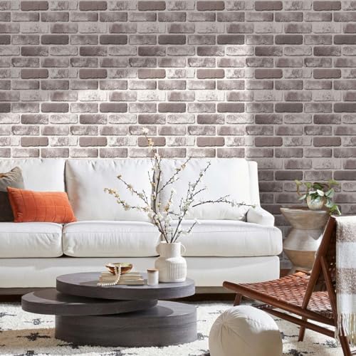 3D Brick Wall Panels, Faux Brick Peel and Stick Wall Panels, 10 Pcs of 12"X12", Small Size Thin PVC Brick Self Adhesive Fake Brick Paneling Brick Backsplash, Paintable Decorative Panels - color: Vintage