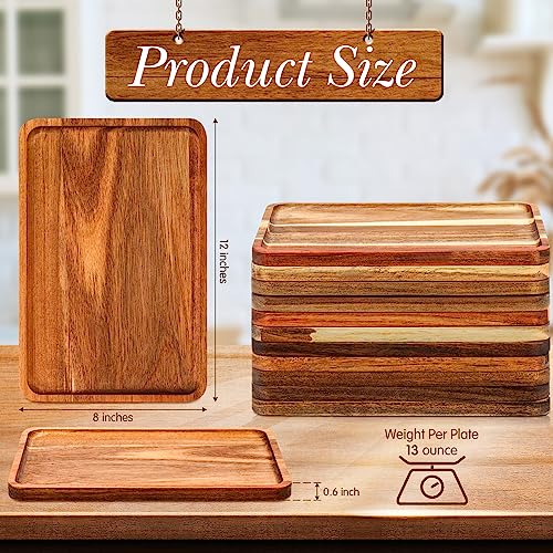 Roshtia 12 Pcs Acacia Wood Serving Tray Rectangular Wooden Serving Platter Christmas Dinner Plates Wood Cheese Charcuterie Board for Food Vegetable, Charcuterie, Appetizer (8'' X 12'' X 0.6'') - size: 8'' X 12'' X 0.6''