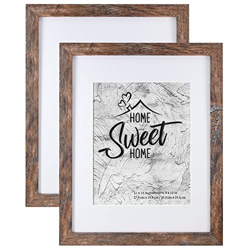 Califortree 11x14 Picture Frames - 8x10 Mat Included, Plexiglass, Wall/Tabletop Use, 2 Packs, Rustic Brown - size: 11x14-2pack