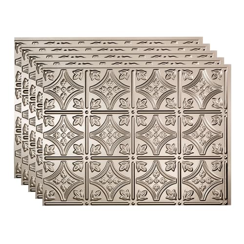 FASÄDE Traditional Style/Pattern 1 Decorative Vinyl 18in x 24in Backsplash Panel in Brushed Nickel (5 Pack) - color: Brushed Nickel, size: 5 Pack