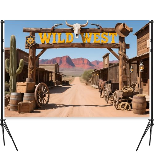 Wild West Backdrop 7X5FT, Wild West Rustic Town Theme Photography Background, Cowboy Cowgirl Party Decoration Banner Photo Props (7 * 5FT) - size: 7*5FT
