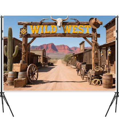 Welcome to The Wild West Backdrop 10X6.5FT, Wild West Rustic Theme Desert Cactus Photography Background, Cowboy Party Decoration Banner for Kids - size: 10*6.5FT
