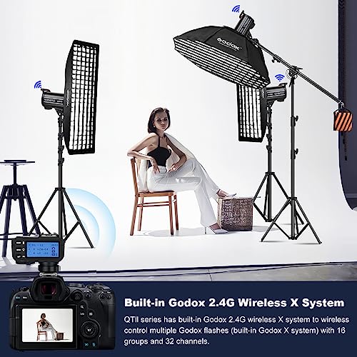 Godox 3 Pack QT600IIM 1800Ws 2.4G TTL Speedlite Studio Flash Strobe Light Bowens Mount Kit,GN76 1/8000s HHS,Recycle in 0.05-0.9 Sec for Studio Shooting, Location and Portrait Photography