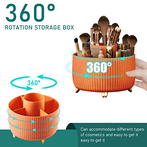 Diesisa 360 Rotating Makeup Brush Organizer With 5 Sections, Spining Countertop Swivel Makeup Brush Holder for Cosmetics, Nail Polish, Art Supply, Bathroom Vanity Desktop Organizer - Orange - color: Orange