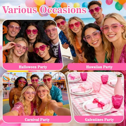 RAINFLOW 10PCS Heart Shaped Sunglasses Bulk Party Glasses - 2 Styles of Pink Heart Glasses for Adults Party Gift Favors