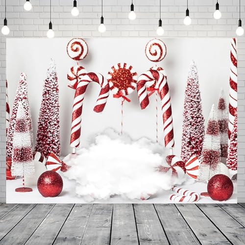 Christmas Backdrop Winter Red Candy Cane Balls Background New Year Photography Banner for Birthday Christmas Party Celebration Decorations Supplies Photo Studio Photobooth Props 7x5ft - size: 7x5 ft