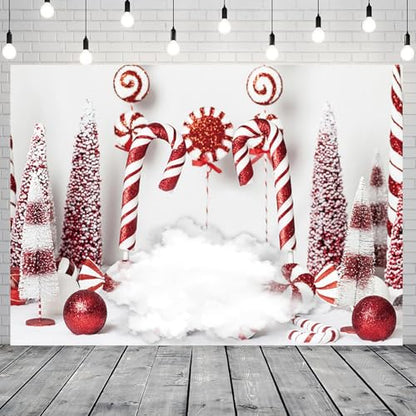 Christmas Backdrop Winter Red Candy Cane Balls Background New Year Photography Banner for Birthday Christmas Party Celebration Decorations Supplies Photo Studio Photobooth Props 9x6ft - size: 9x6 ft