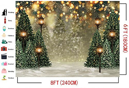 Mocsicka 8x6ft Winter Christmas Tree Backdrop Glitter Bokeh Winter Snow Forest Trees Photography Background Family Christmas Holiday Wall Decorations Photo Props - size: 8x6ft