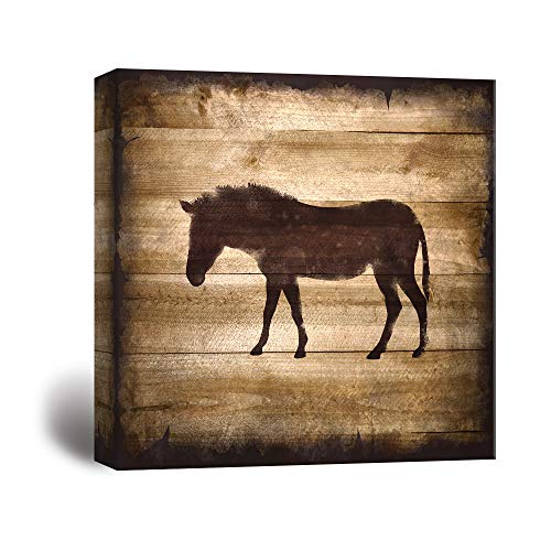 wall26 - Square Canvas Wall Art - Horse Silhouette on Rustic Wood Board Texture Background - Giclee Print Gallery Wrap Modern Home Art Ready to Hang - 12x12 inches - color: Horse - 01, size: 12"L x 12"W