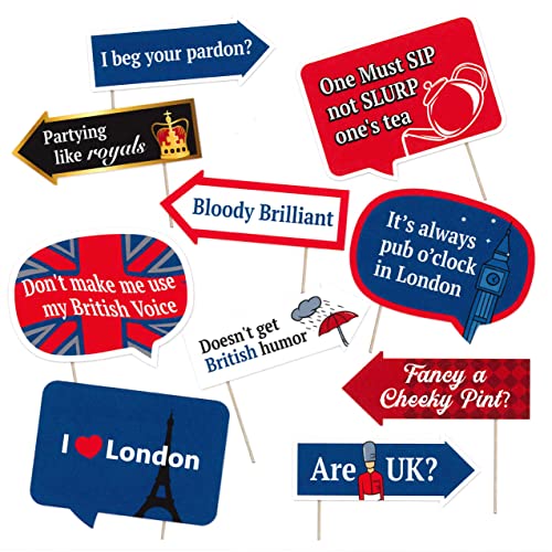 London Party Photo Booth Props Set – Fun UK-Themed Decorations for British Parties, Travel Events, and Celebrations (10)