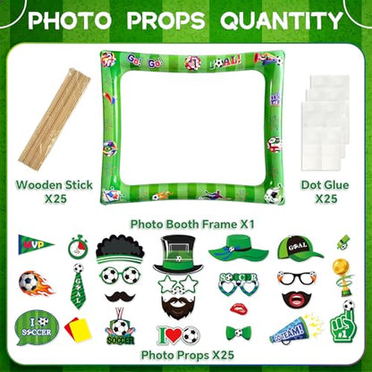 Soccer Inflatable Photo Frame & Props, 25Pcs Soccer Photo Booth Props with Large Football Themed Inflatable Picture Frame for Sport Game Party Selfie Supplies - color: Football