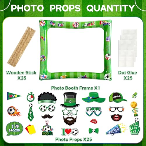 Soccer Inflatable Photo Frame & Props, 25Pcs Soccer Photo Booth Props with Large Football Themed Inflatable Picture Frame for Sport Game Party Selfie Supplies - color: Football