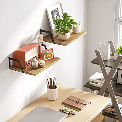 SRIWATANA Floating Shelves Wall Mounted Set of 2 Rustic Wood Shelves with Large Capacity(Carbonized Black) - color: Carbonized Black