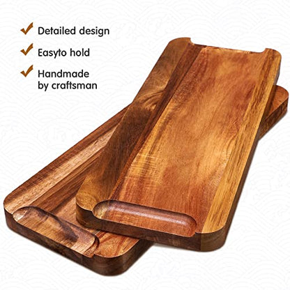 Roowest 5 Pack Solid Acacia Wood Serving Trays for Laser Engraving Rectangular Wooden Board for Food Appetizer Serving Tray Plates for Vegetables Fruit Cheese Housewarming Gifts(16 x 6.5 Inch) - size: 16 x 6.5 Inch