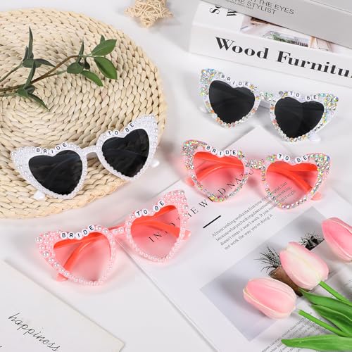 Etercycle Heart Sunglasses, Bride to Be Gifts Bachelorette Party Bride Sunglasses, Cute Glasses for Women Bachelorette Party - color: White Pearls
