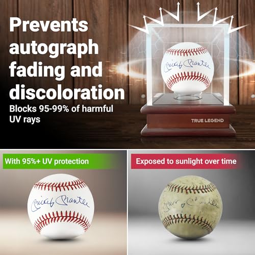 True Legend Baseball Display Case with 95%+ UV Protection: Premium Baseball Holder with Thick Acrylic Polished Edges - Perfect Display Stand for Sports Memorabilia Collectors