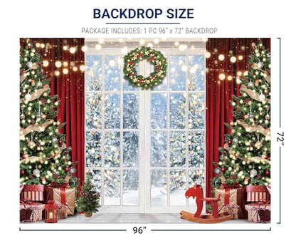 Allenjoy 96" x 72" Christmas Window Backdrop for Photography Winter Merry Xmas Tree Background Snow Holiday Photobooth Portrait Party Banner Festival Photo Studio Props Supplies - size: 96x72 in