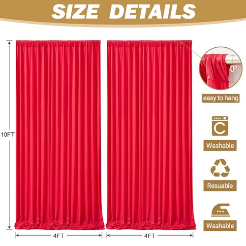 8ftx10ft Wrinkle Free Red Backdrop Curtain - 10 Feet Photography Backdrop Drapes, Silky Polyester Back Drop Cloth for Wedding Baby Shower Balloon Arch Background - color: Red, size: 8FTx10FT (W4'xH10', 2 Panels)