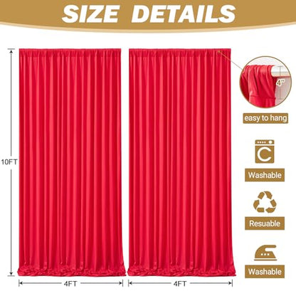 8ftx10ft Wrinkle Free Red Backdrop Curtain - 10 Feet Photography Backdrop Drapes, Silky Polyester Back Drop Cloth for Wedding Baby Shower Balloon Arch Background - color: Red, size: 8FTx10FT (W4'xH10', 2 Panels)