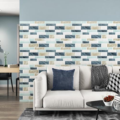 10 Sheets Blue Peel and Stick Backsplash Tile for Kitchen 12"x12" Sage Green Self Adhesive Tile Sticker for Bathroom Peel and Stick on Backsplash Wall Tiles for Kitchen Bathroom Shower Walls