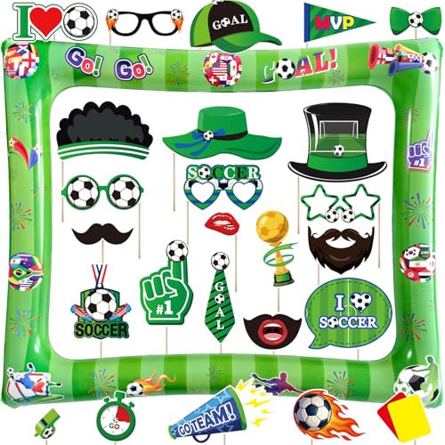 Soccer Inflatable Photo Frame & Props, 25Pcs Soccer Photo Booth Props with Large Football Themed Inflatable Picture Frame for Sport Game Party Selfie Supplies - color: Football