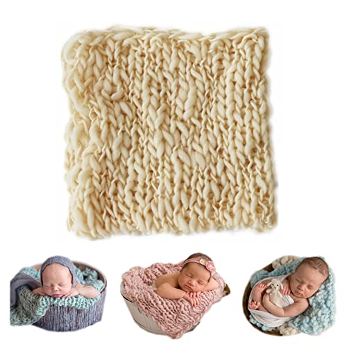 Coberllus Newborn Baby Photography Props Blanket Handmade Knitted Twist Wrap Posing Aid Backdrops for Boy Girls Photography Shoot - color: Beige